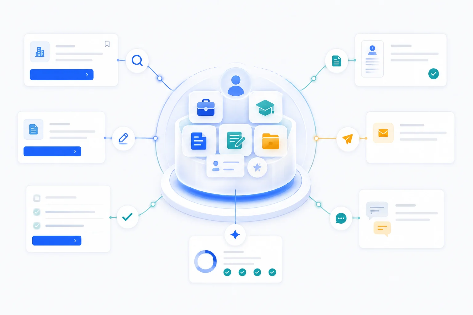 A reusable Rolely context hub feeding profile, job, resume, cover-letter, and application actions.