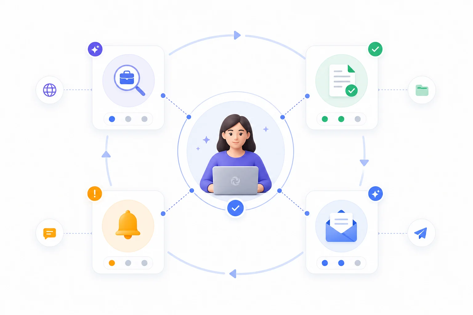 Recurring Rolely assistance stages orbiting a human-controlled job-search center.